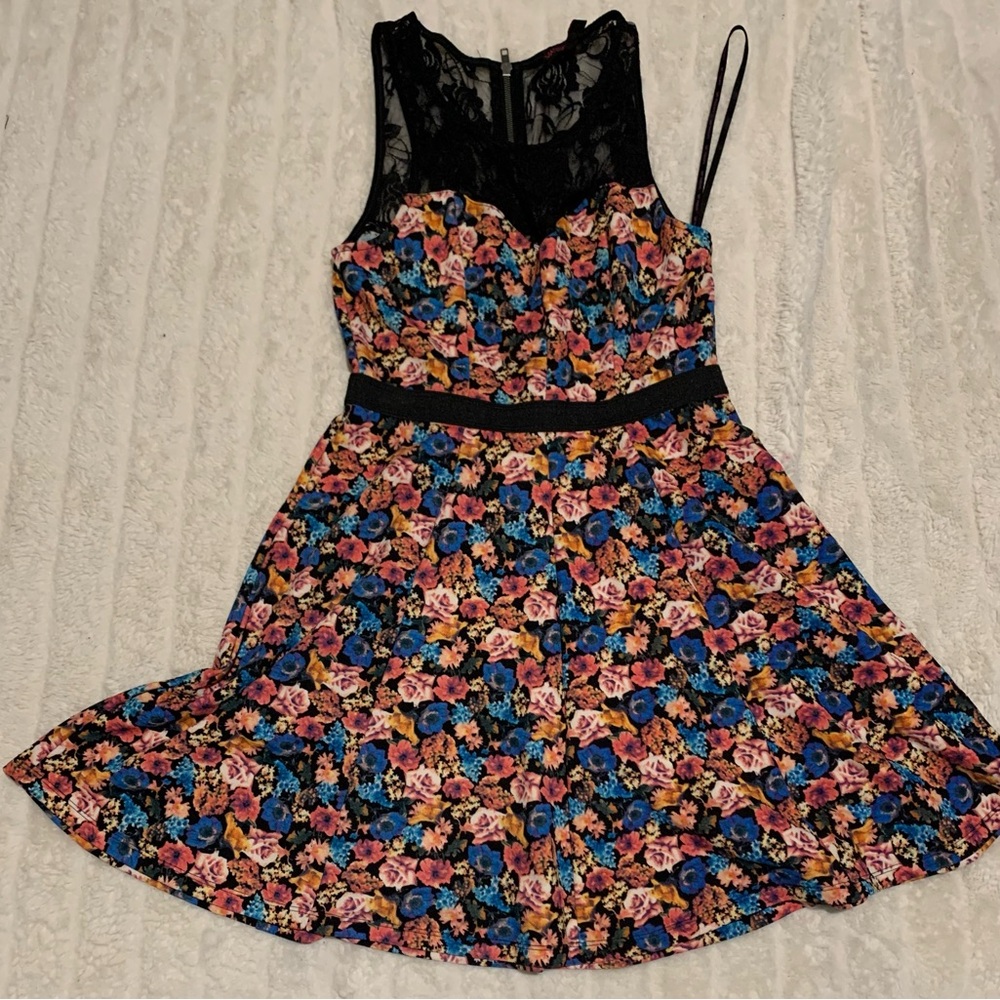 Material Girl Floral Mini Dress - Black and Multicolor